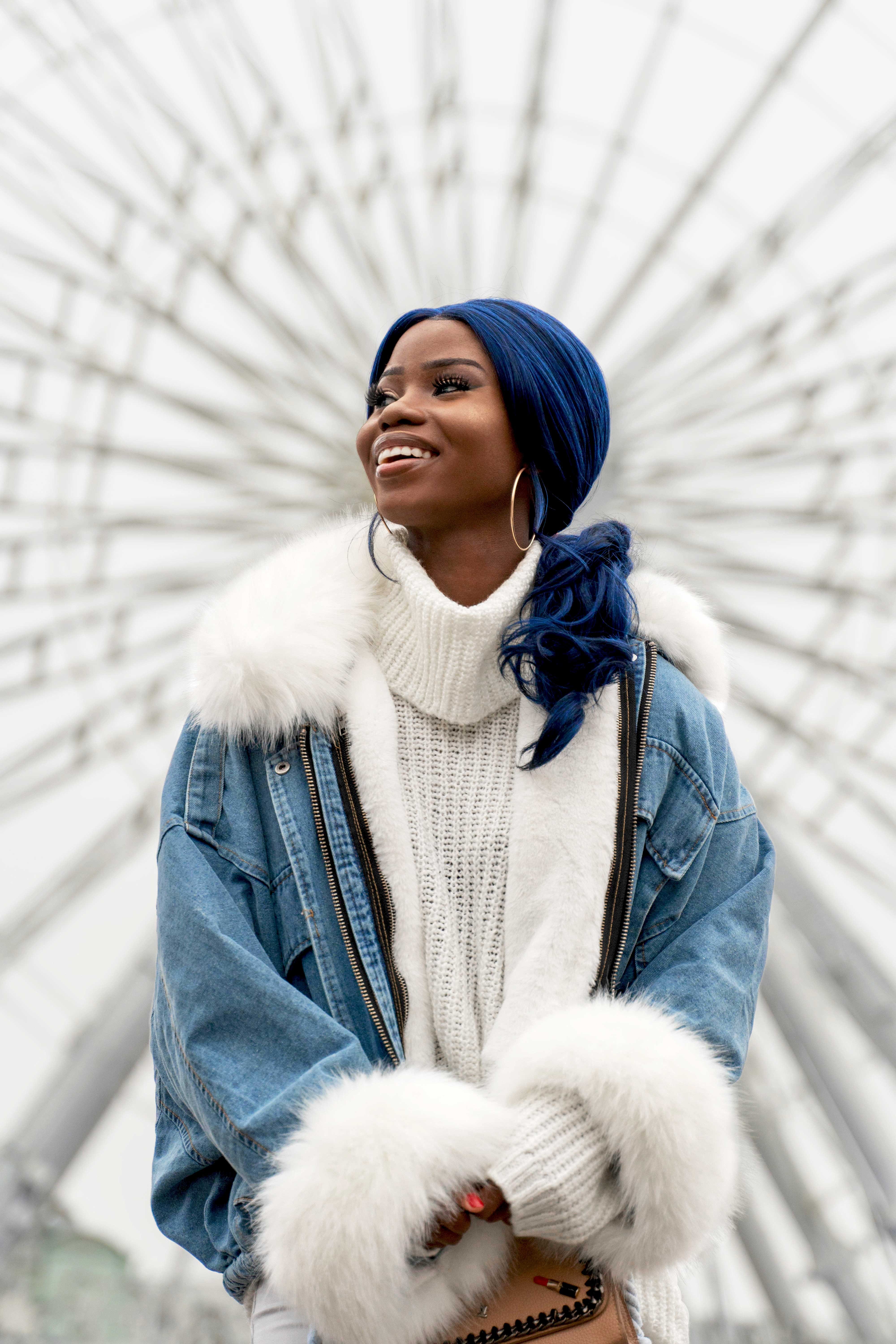 person with blue hair